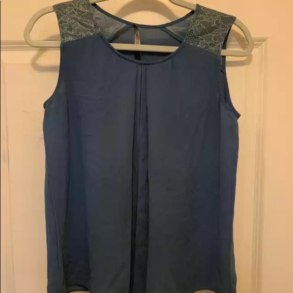Deep blue formal blouse with lace overlay